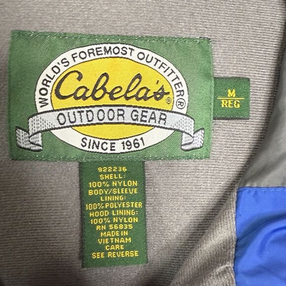 Cabela's Mens M Blue Full Zip Hooded Packable Windbreaker Jacket *Stained* - Picture 3 of 16